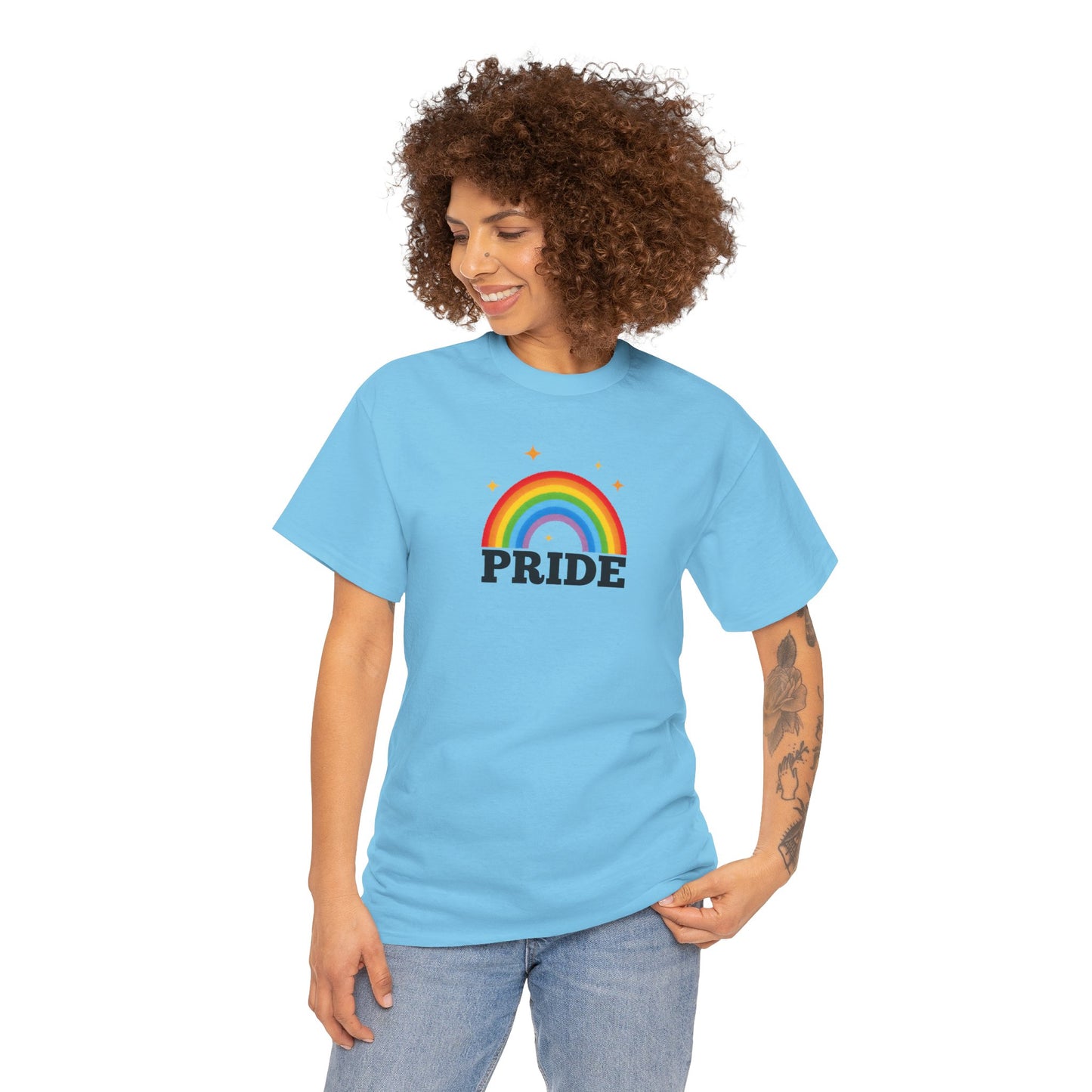 Pride Rainbow Unisex Heavy Cotton Tee, LGBTQ+ Apparel, Festival Shirt, Support Equality, Pride Month Celebration