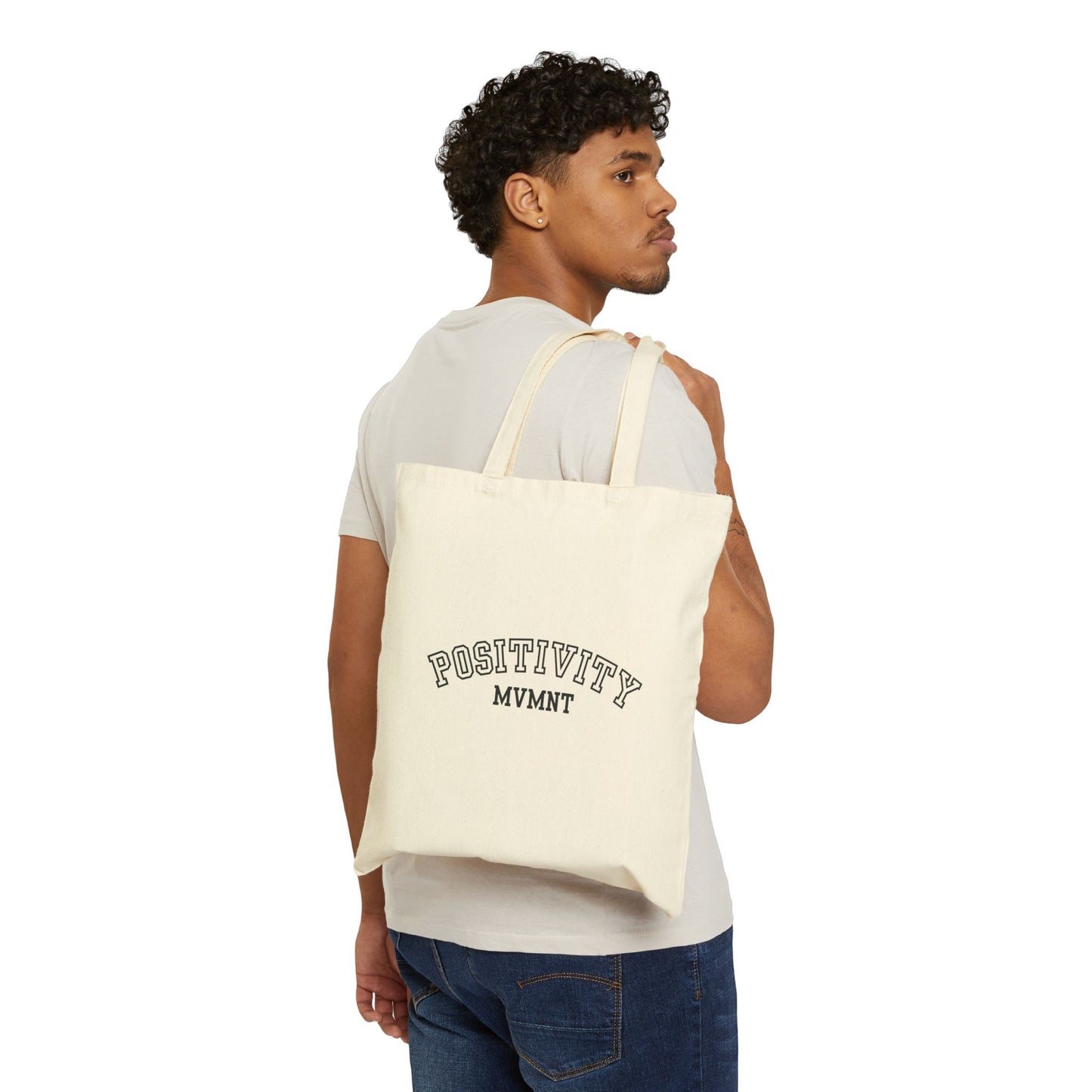 Positivity Movement Varsity Edition Logo Canvas Tote Bag, Eco-Friendly Shopping Bag, Inspirational Gift, Reusable Grocery Tote, Yoga Studio Essential, Everyday Carry
