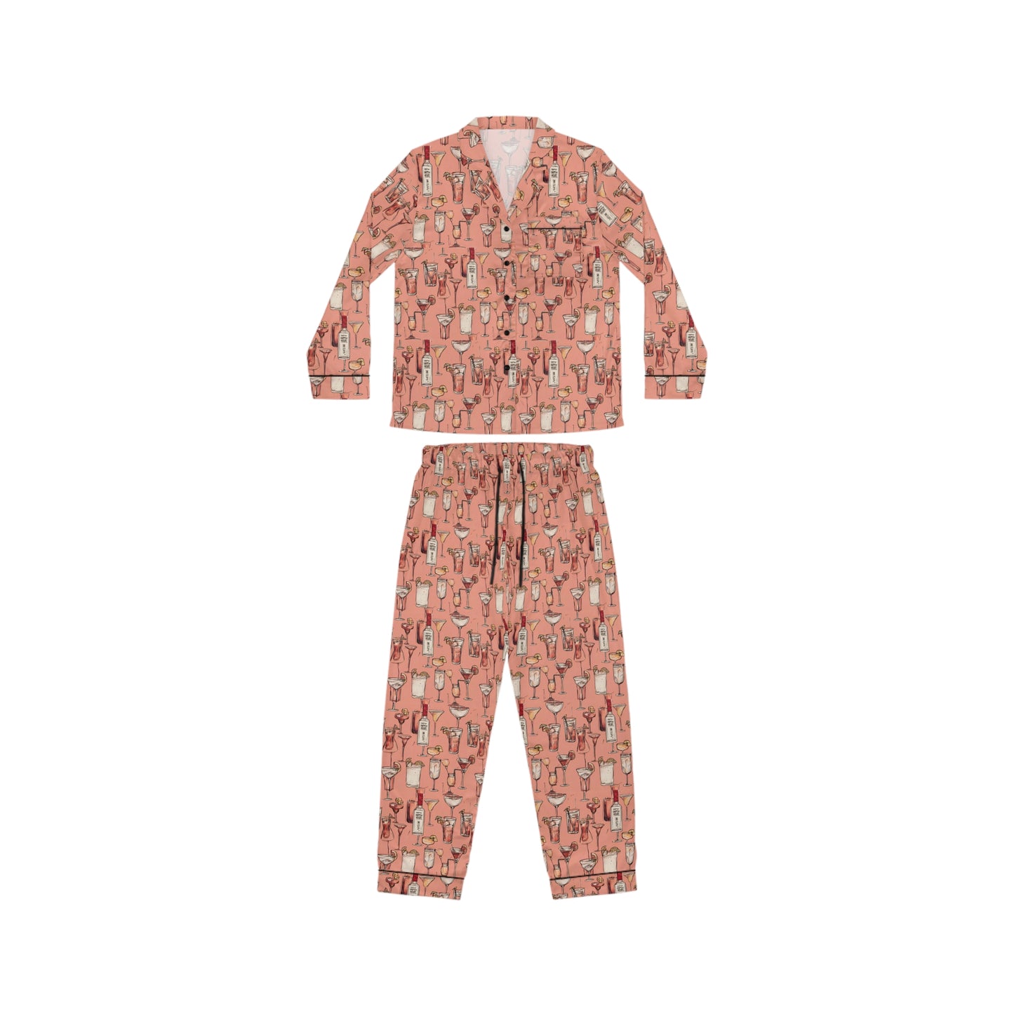 "Happy Hour" Cozy Women's Satin Pajamas Set - Perfect for Sleep, Lounging, and Gifts, Stylish Sleepwear, AOP Cactus Print, Relaxation, Self-Care