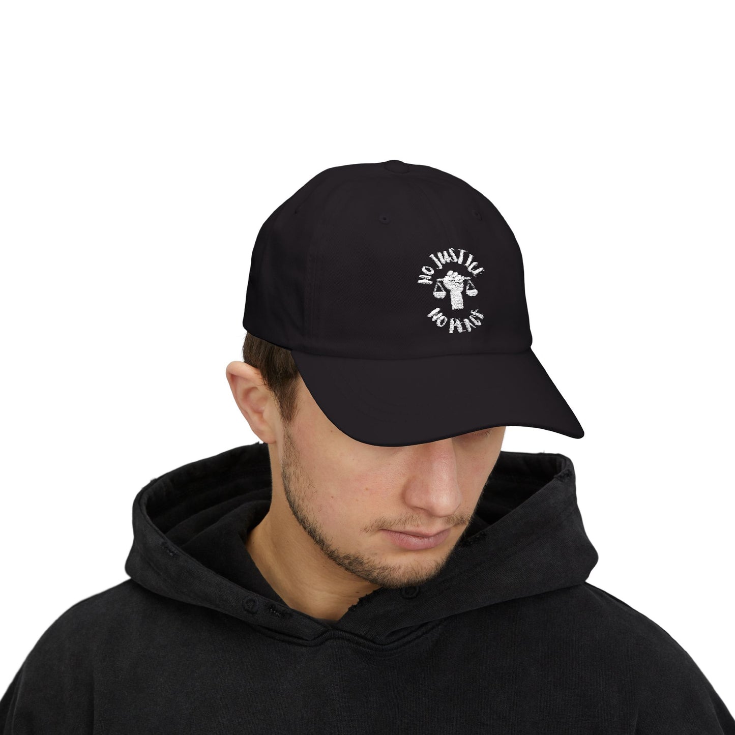 Classic Dad Cap - Casual Style Hat with 'No Justice No Peace' Embroidery