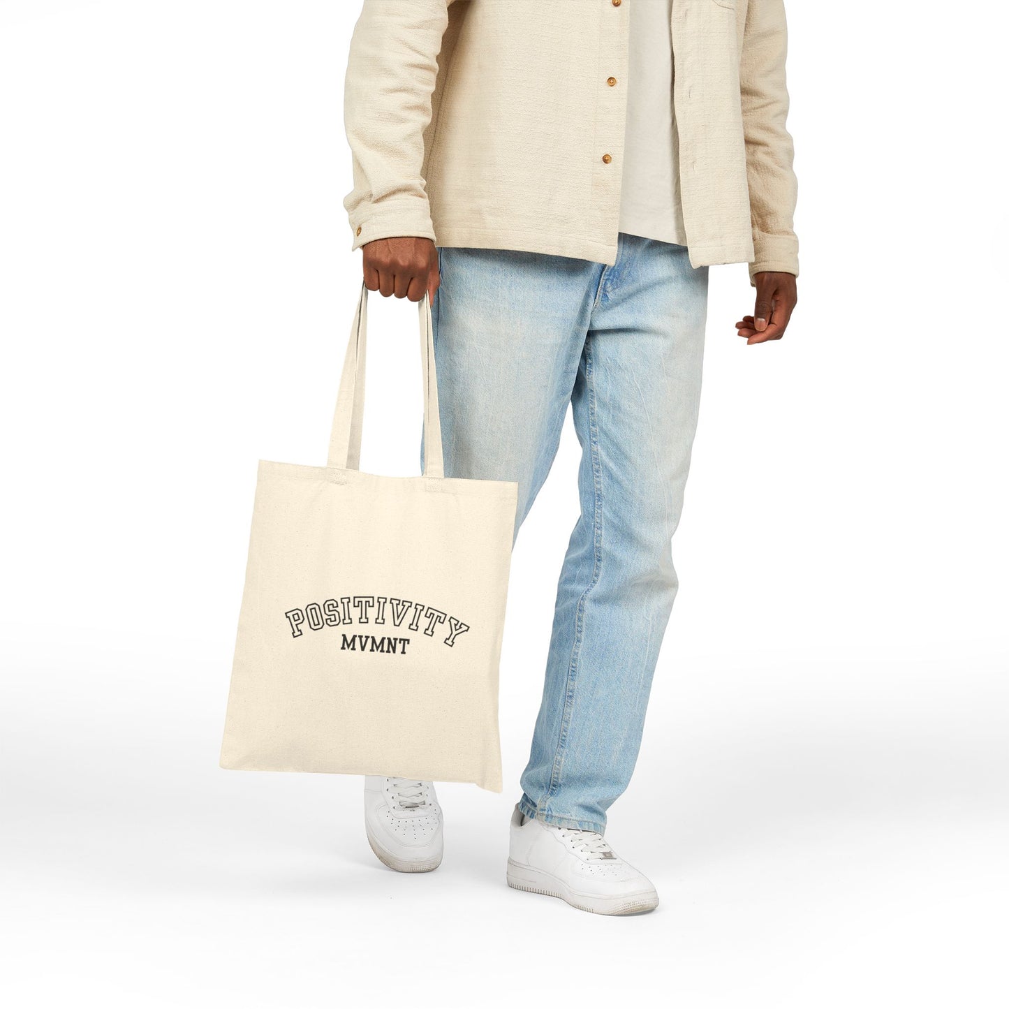 Positivity Movement Varsity Edition Logo Canvas Tote Bag, Eco-Friendly Shopping Bag, Inspirational Gift, Reusable Grocery Tote, Yoga Studio Essential, Everyday Carry