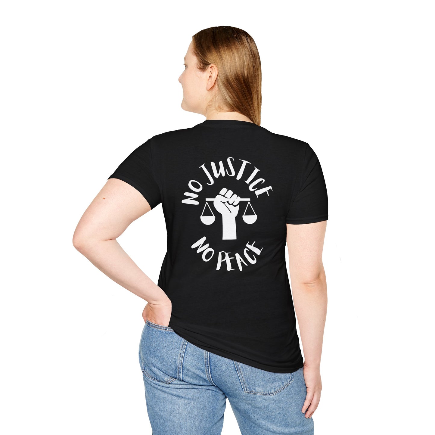 No Justice No Peace Unisex Softstyle T-Shirt - Activism Tee for Social Justice Advocates