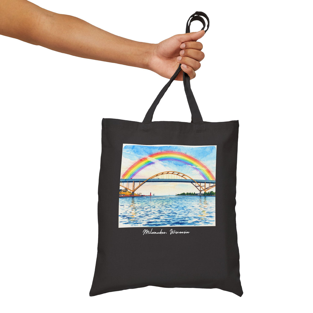 Milwaukee Hoan Bridge Rainbow Canvas Tote Bag
