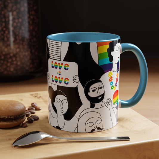 Pride Accent Coffee Mug, Love is Love Mug, LGBTQ+ Gift, Rainbow Mug, Support Equality, Celebration of Love