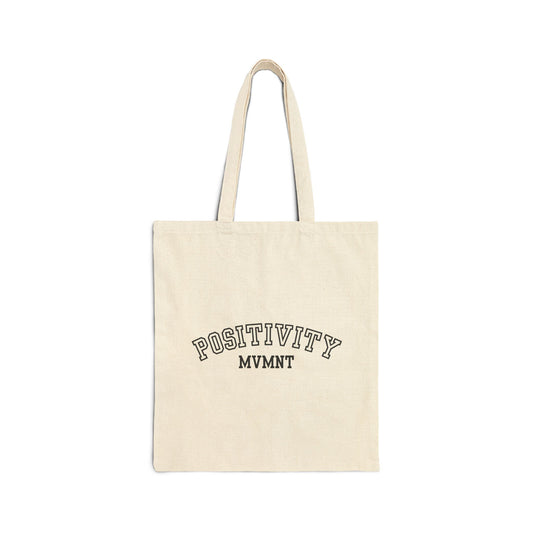 Positivity Movement Varsity Edition Logo Canvas Tote Bag, Eco-Friendly Shopping Bag, Inspirational Gift, Reusable Grocery Tote, Yoga Studio Essential, Everyday Carry