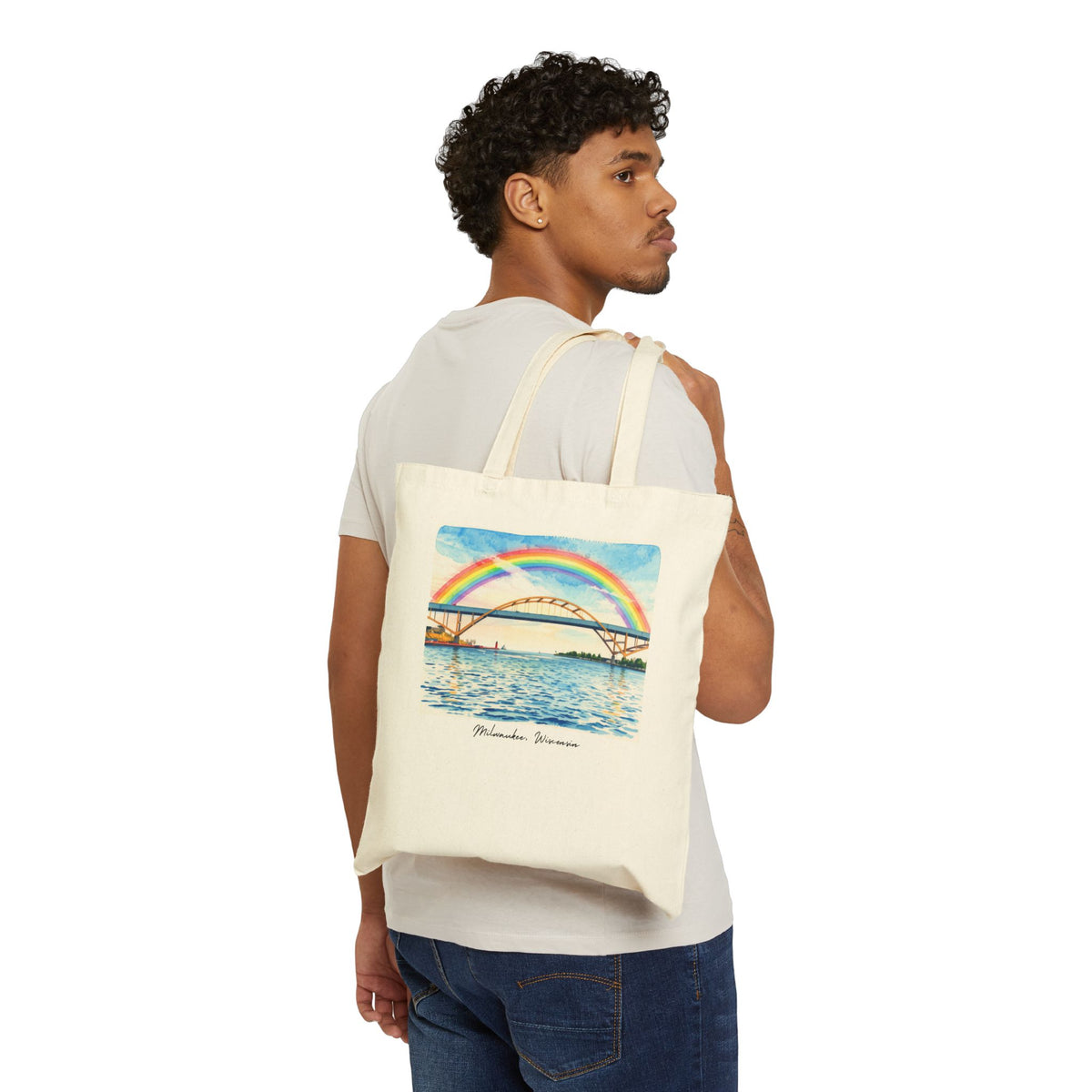 Milwaukee Hoan Bridge Rainbow Canvas Tote Bag