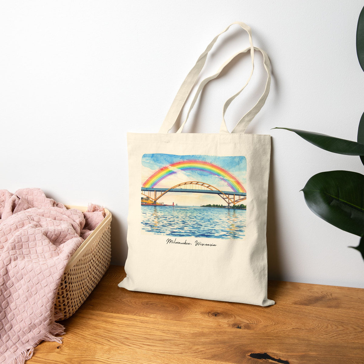 Milwaukee Hoan Bridge Rainbow Canvas Tote Bag