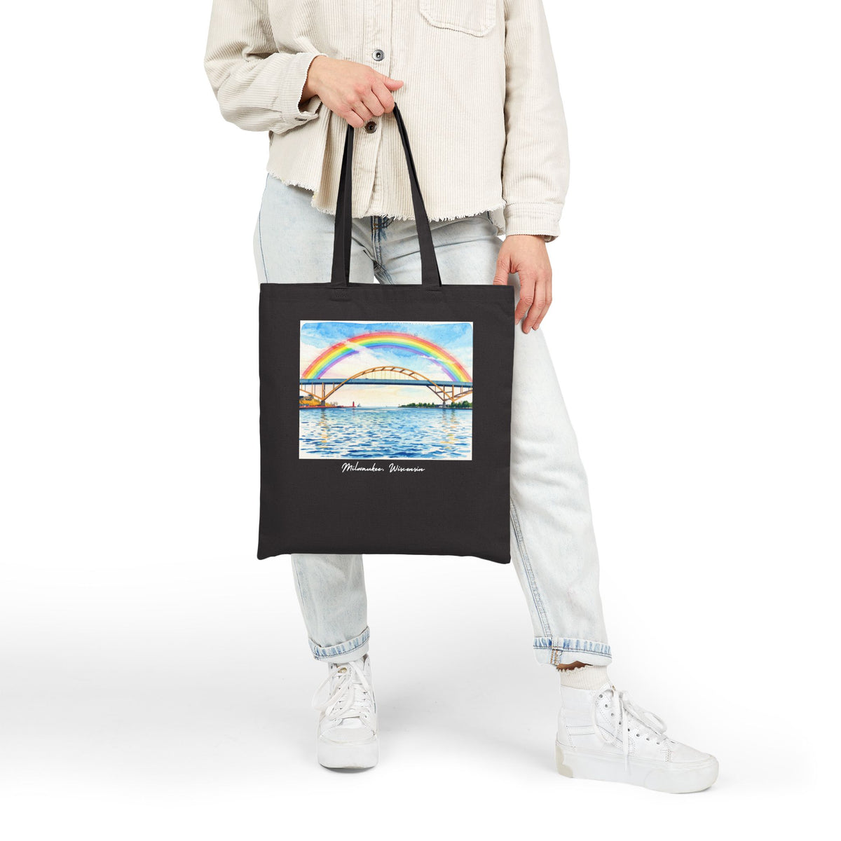 Milwaukee Hoan Bridge Rainbow Canvas Tote Bag