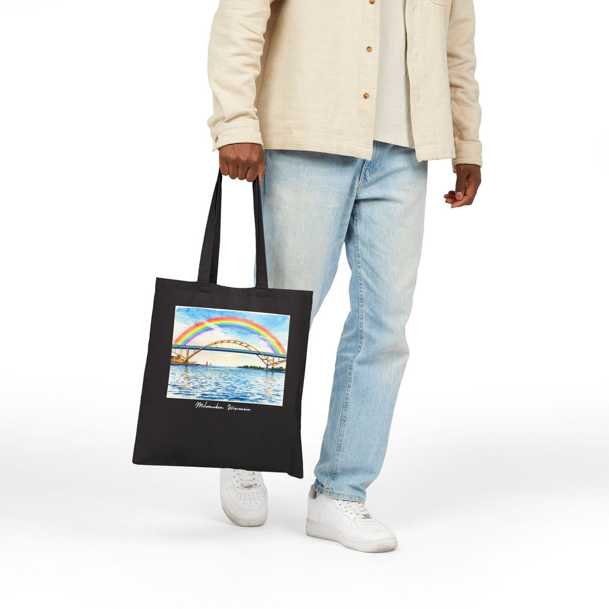 Milwaukee Hoan Bridge Rainbow Canvas Tote Bag