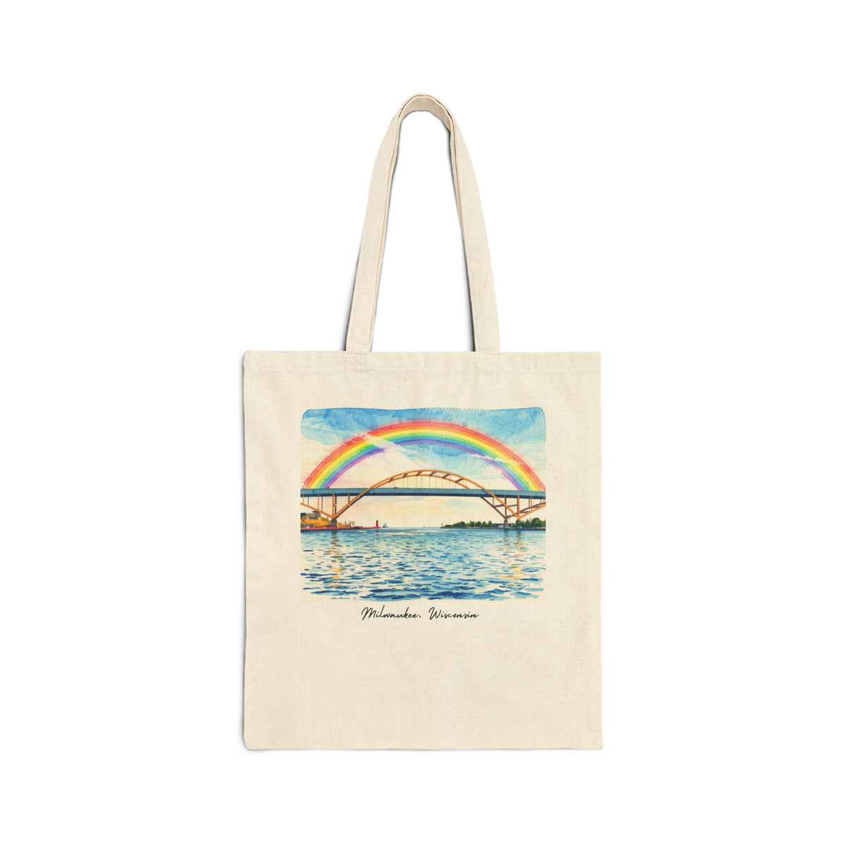 Milwaukee Hoan Bridge Rainbow Canvas Tote Bag