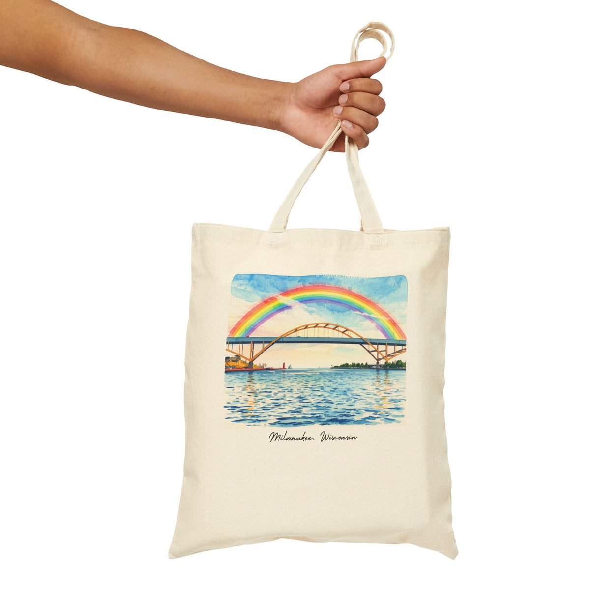 Milwaukee Hoan Bridge Rainbow Canvas Tote Bag