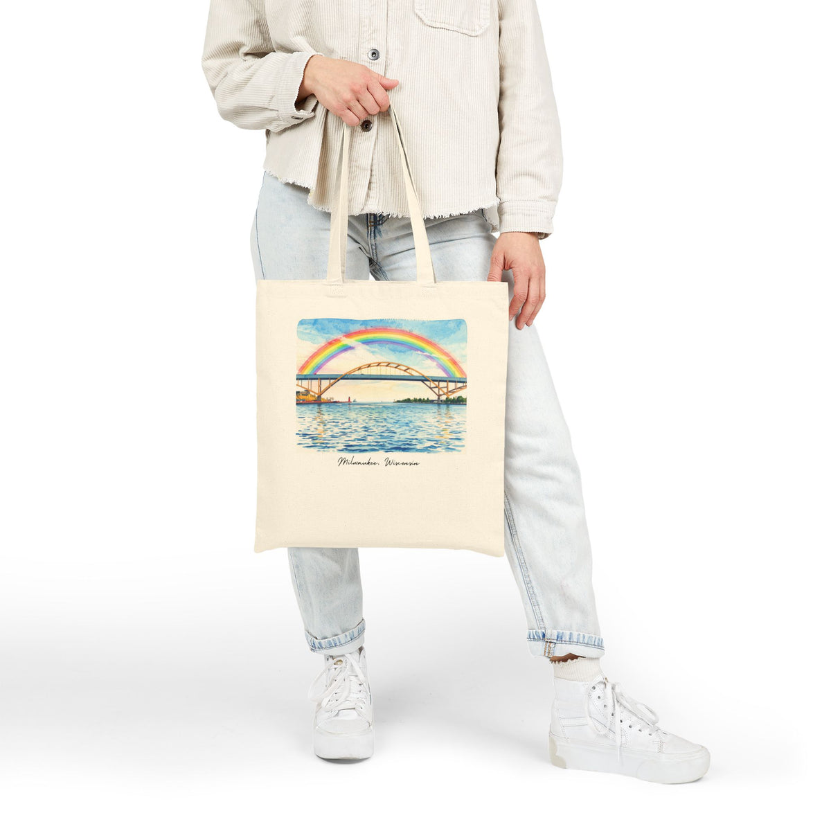 Milwaukee Hoan Bridge Rainbow Canvas Tote Bag