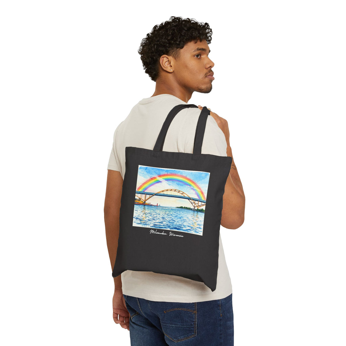 Milwaukee Hoan Bridge Rainbow Canvas Tote Bag