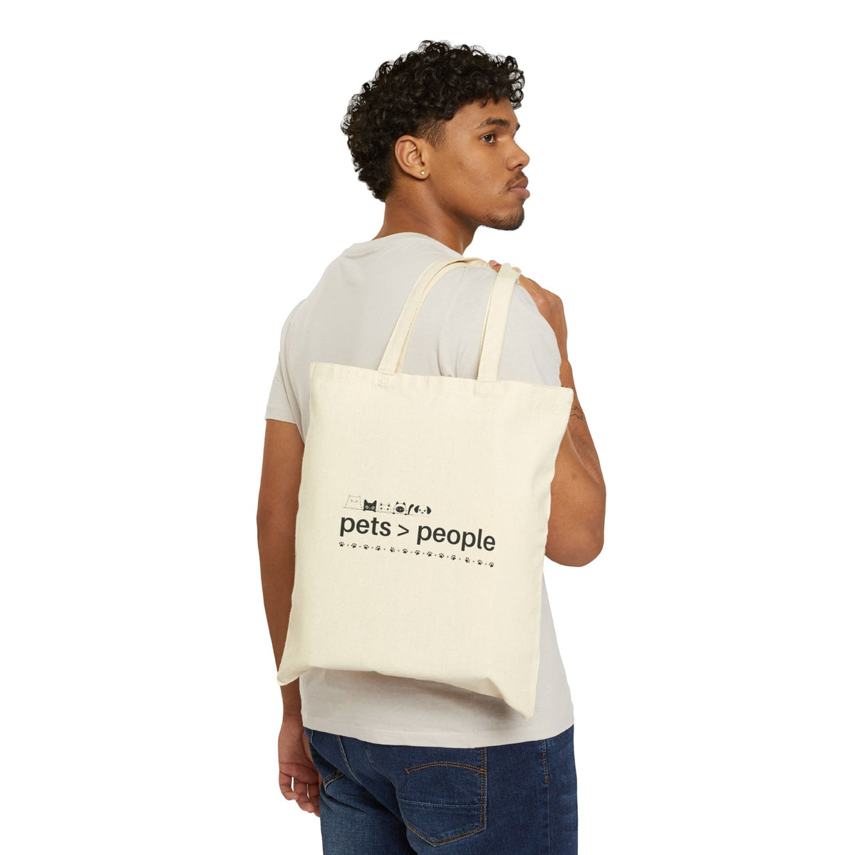 Pets > People Cotton Canvas Tote Bag, Eco-Friendly Shopping Bag, Pet Lover Gift, Sustainable Tote, Everyday Carryall