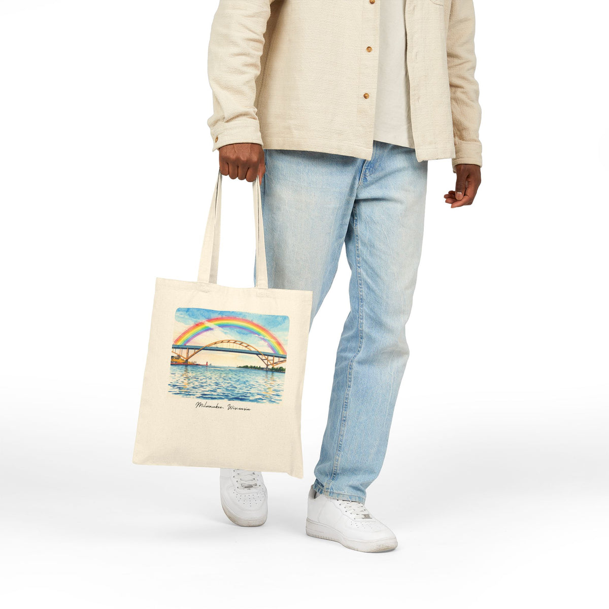 Milwaukee Hoan Bridge Rainbow Canvas Tote Bag