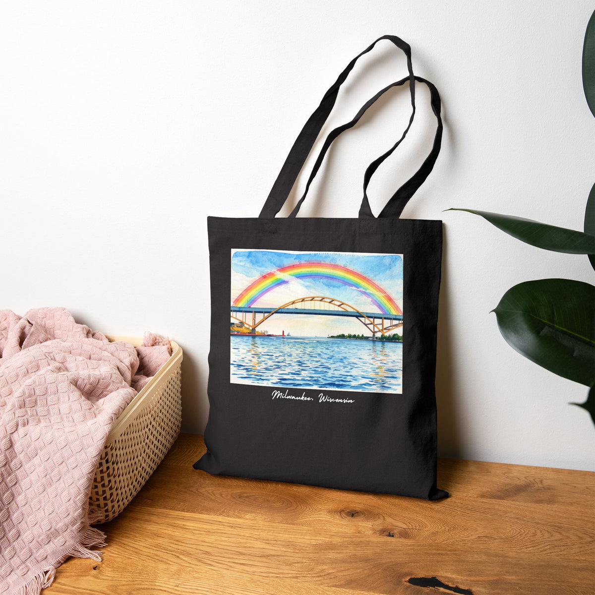 Milwaukee Hoan Bridge Rainbow Canvas Tote Bag
