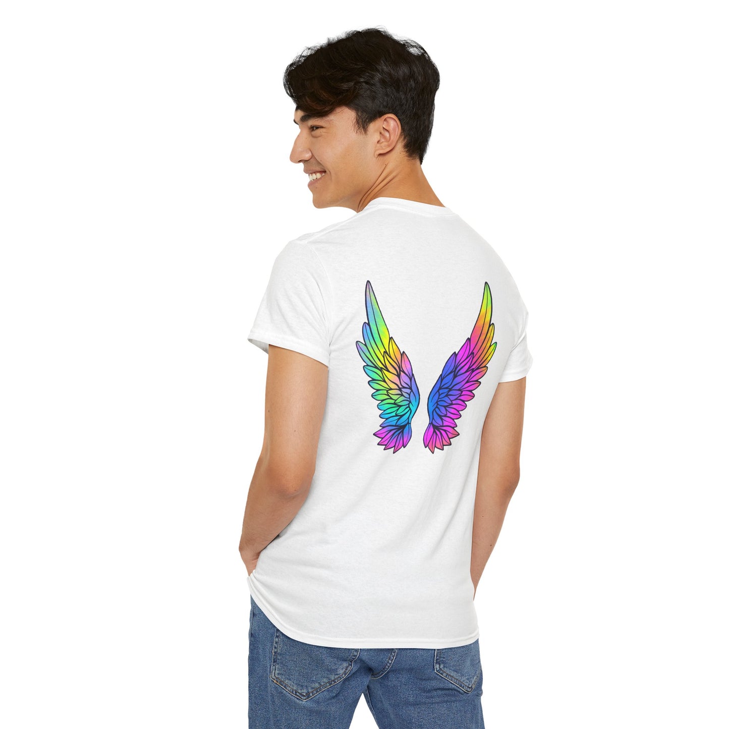 Rainbow Heart & Wings Unisex Cotton Tee, LGBTQ+ Pride Shirt, Summer Casual Wear, Gift for Friends, Colorful Festival Apparel