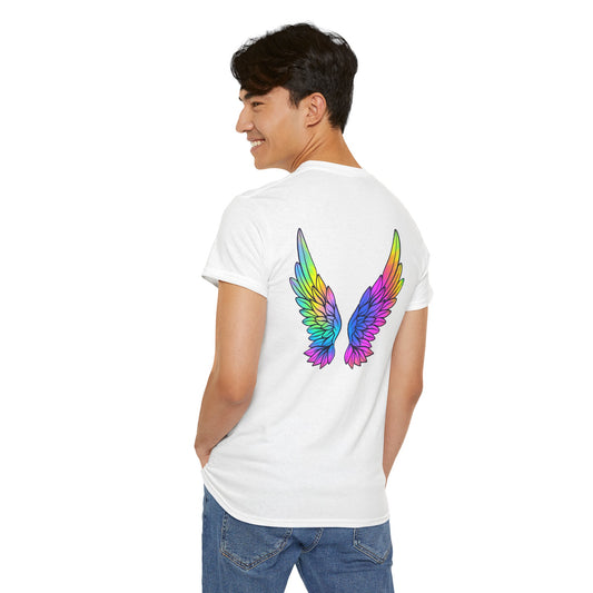 Rainbow Heart & Wings Unisex Cotton Tee, LGBTQ+ Pride Shirt, Summer Casual Wear, Gift for Friends, Colorful Festival Apparel